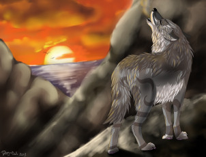 Картинка рисованное животные +волки горы волк
