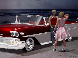 Картинка 3д+графика люди+ people девушка взгляд фон парень автомобиль