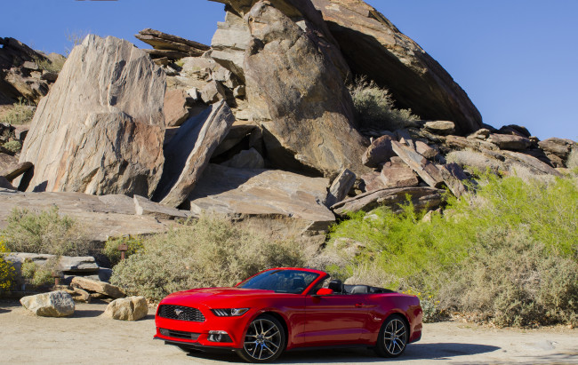 Обои картинки фото автомобили, mustang, ford, 2015г, convertible, красный