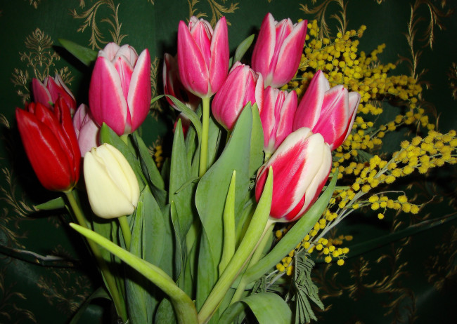 Обои картинки фото цветы, гладиолусы, 8, марта, букет, настроение