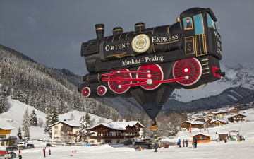 Картинка авиация воздушные+шары зима горы паровоз austria salzburg filzmoos воздушный шар австрия зальцбург фильцмос
