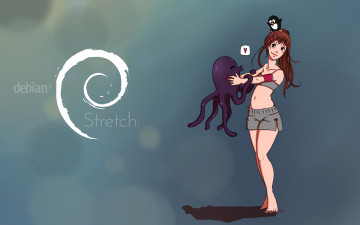 Картинка компьютеры debian логотип девушка фон взгляд
