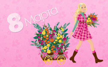 обоя праздничные, международный женский день - 8 марта, цветы, flowers, holiday, spring, 8, марта, девушка, colorful, весна
