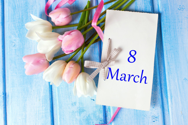Обои картинки фото праздничные, международный женский день - 8 марта, записка, тюльпаны, дата, надпись