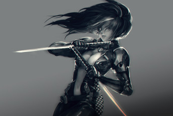 Картинка фэнтези роботы +киборги +механизмы девушка фон униформа меч