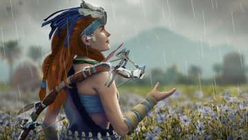 Картинка фэнтези девушки девушка фон дождь лук