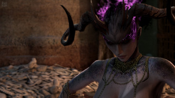 Картинка видео+игры dragon+age+2 девушка демонесса рога кости