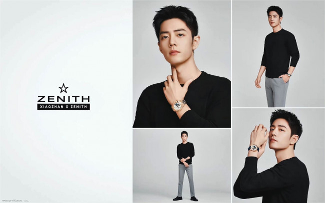Обои картинки фото мужчины, xiao zhan, актер, свитер, часы, коллаж