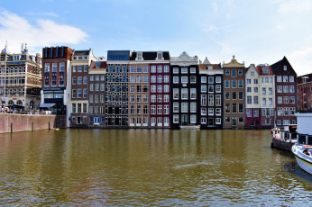 обоя города, амстердам , нидерланды, канал, дома