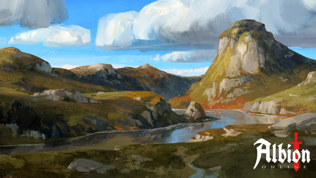 Обои картинки фото видео игры, albion online, горы, река, облака