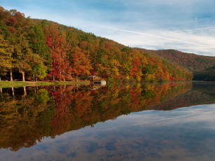 Картинка природа реки озера деревья отражение озеро осень лес