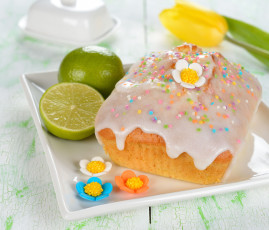 Картинка еда пирожные кексы печенье украшения цветочки тюльпан тарелка глазурь лайм лимонный кекс