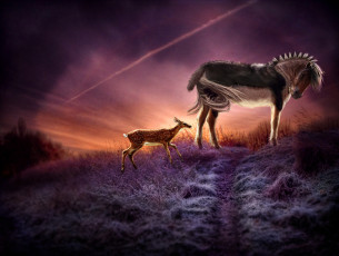 Картинка 3d 3д графика animals животные олень конь иней закат art