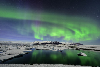 Картинка glacial lagoon iceland природа северное сияние льды горы льдины исландия