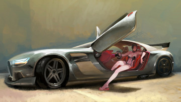 Картинка рисованные авто мото девушка руль