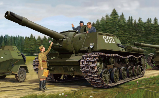 Обои картинки фото рисованные, армия, ркка, су-152, штурмовое, орудие, вторая, мировая, сау