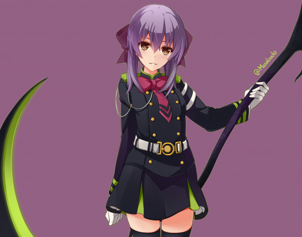 Обои картинки фото аниме, owari no seraph, оружие, девушка, коса
