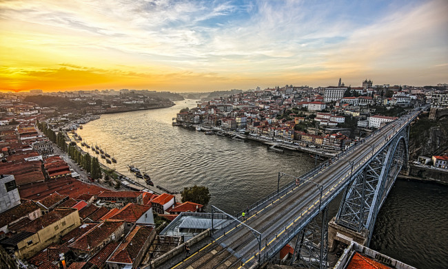 Обои картинки фото porto riberia from ponte luis i, города, - панорамы, рассвет