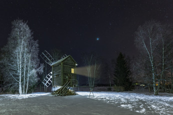 Картинка разное мельницы мельница зима ночь