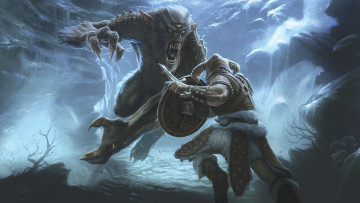 Картинка фэнтези существа нападение циклоп схватка рыцарь викинг чудище монстр