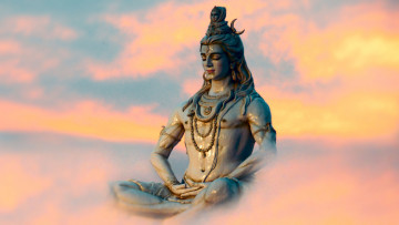 обоя shiva, разное, религия, статуя, небо, медитация, облака