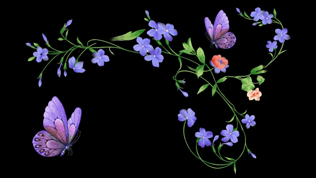 Обои картинки фото разное, компьютерный дизайн, бабочки, фон, цветы