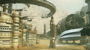 Картинка фэнтези космические+корабли +звездолеты +станции сооружения scene sketch горы