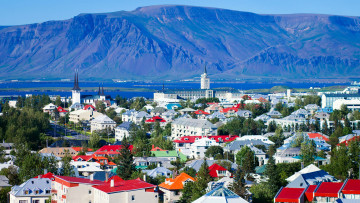 обоя города, рейкьявик , исландия, панорама