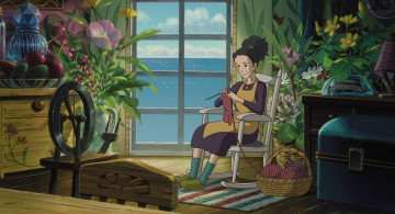 Картинка arriety аниме город +улицы +интерьер +здания женщина вязание окно кресло прялка