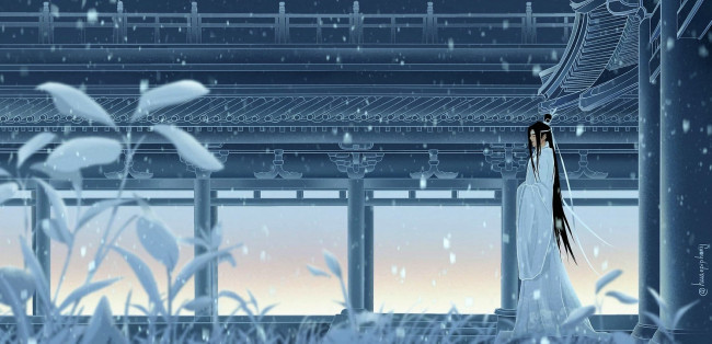 Обои картинки фото аниме, mo dao zu shi, лань, дворец, зима