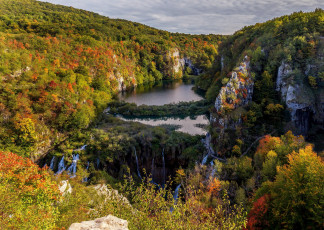 обоя национальный парк plitvice lakes, природа, реки, озера, пейзаж, осень, растения, хорватия, национальный, парк, плитвицкие