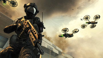 обоя видео игры, call of duty,  black ops ii, солдат, амуниция, здание, дроны