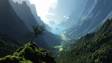 Картинка природа горы деревья река ущелье