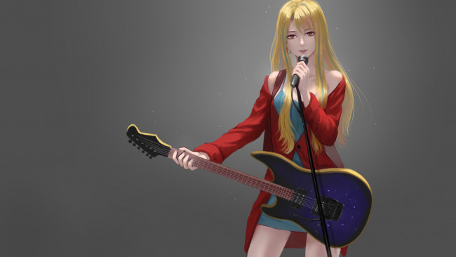 Обои картинки фото аниме, музыка, девушка, гитара