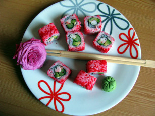 Картинка еда рыба +морепродукты +суши +роллы имбирь суши палочки роза
