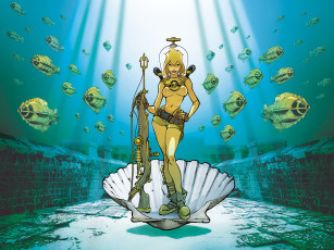 Картинка рисованное комиксы фон рыбы ружьё девушка ракушка