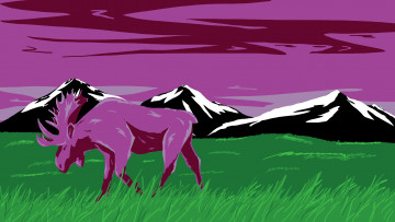 Картинка векторная+графика животные+ animals лось трава горы