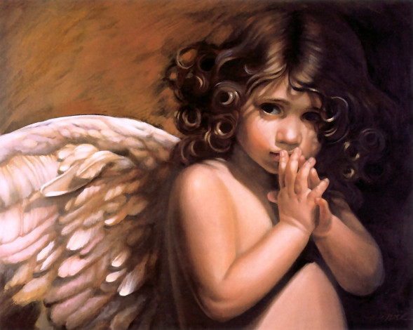 Обои картинки фото фэнтези, ангелы, ангел, ребенок, милый