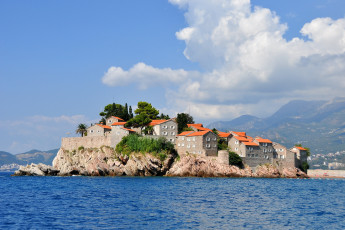 обоя остров, святого, стефана, Черногории, города, панорамы, дома, море