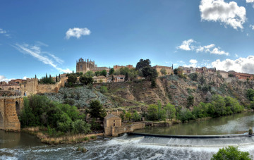Картинка испания толедо города набережная река дома плотина