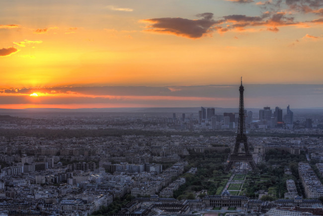 Обои картинки фото paris, france, города, париж, франция, eiffel, tower, эйфелева, башня, панорама, закат