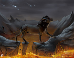 Картинка рисованные животные +сказочные +мифические рога горы лев