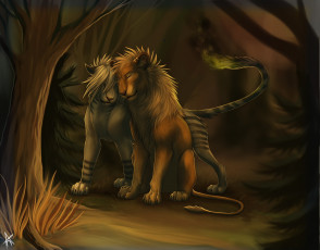 Картинка рисованные животные +сказочные +мифические ночь лес