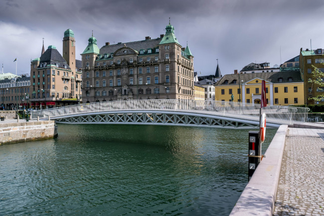 Обои картинки фото bagers bro - malm&, 246,  sweden, города, - мосты, канал, набережная, мост, здания