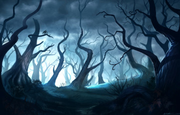 Картинка фэнтези пейзажи свет деревья птица bmd247 dead forest арт лес