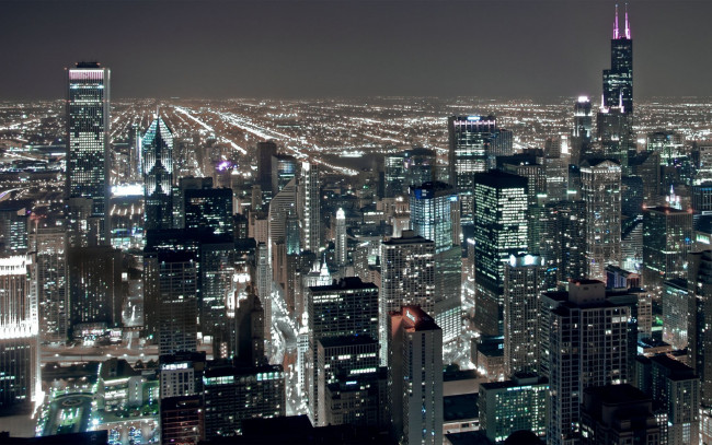 Обои картинки фото города, Чикаго , сша, небоскребы, высота, огни, ночь, америка, чикаго, usa, city, chicago
