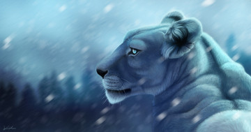 Картинка рисованное животные +львы фон размытие хищник рисунок львица арт