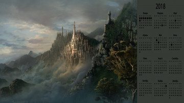 Картинка календари фэнтези скала облака замок