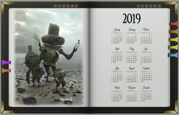 обоя календари, фэнтези, робот, книга