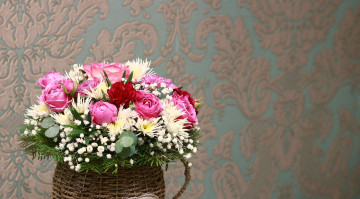 Картинка цветы букеты +композиции гипсофила розы хризантемы